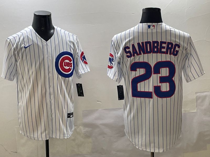 Men Chicago Cubs #23 Sandberg White Stripe Game 2025 Nike MLB Jersey style 1->chicago cubs->MLB Jersey